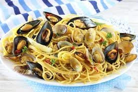 Fisherman's Linguine Mussels And Clams And Parsley Leaves
