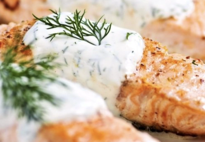 Honey-Mustard Baked Salmon With Dill Sauce