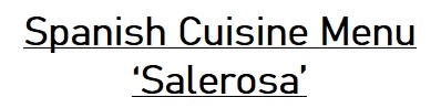Spanish 'Salerosa' Menu