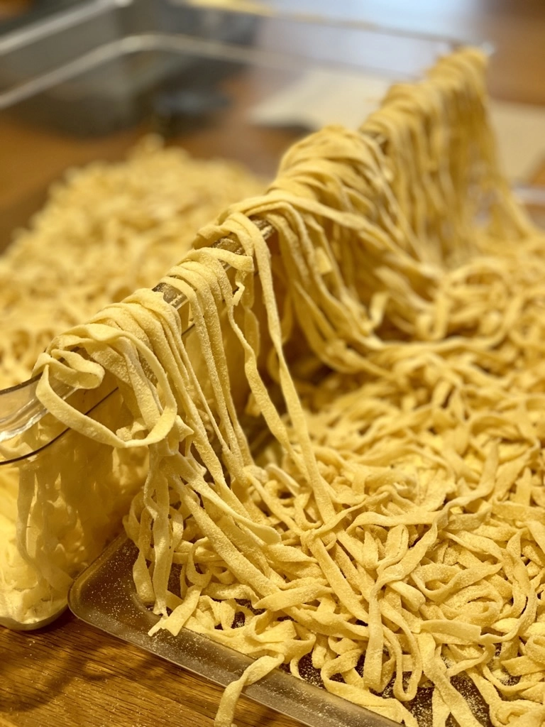 Italian antipasti featuring homemade fresh tagliatelle