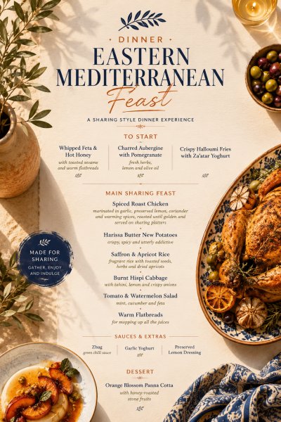Chef Jessica A's Eastern Mediterranean feast menu image